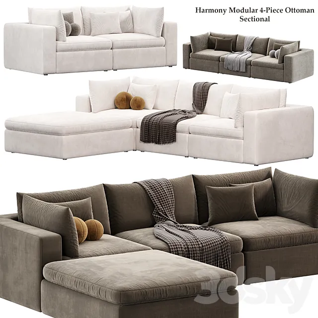 Harmony Modular 4 Piece Ottoman Sectional Sofa by westelm 3ds Max