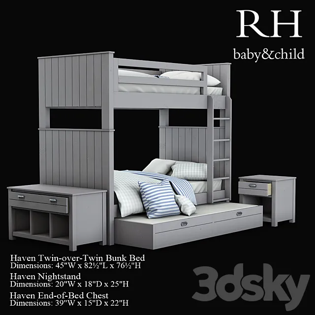 Haven Twin-over-Twin Bunk Bed 3DS Max Model