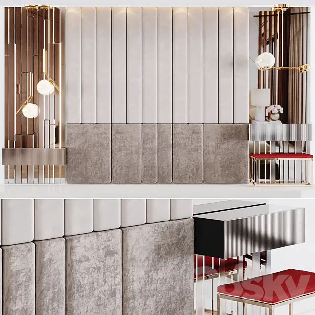 Headboard decoration with bedside tables and light 3ds Max
