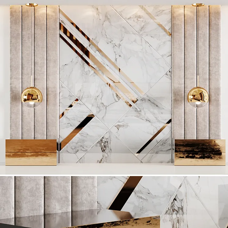 Headboard in white Rex Marble and soft beige panels 3DS Max