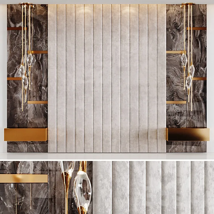 Headboard Rex Marble Brown and Beige Fabric Panels 3DS Max