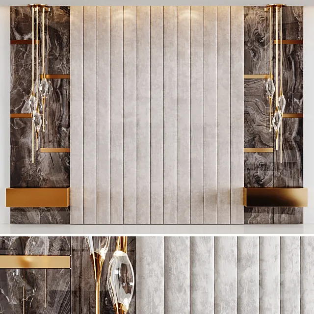Headboard Rex Marble Brown and Beige Fabric Panels 3DSMax File