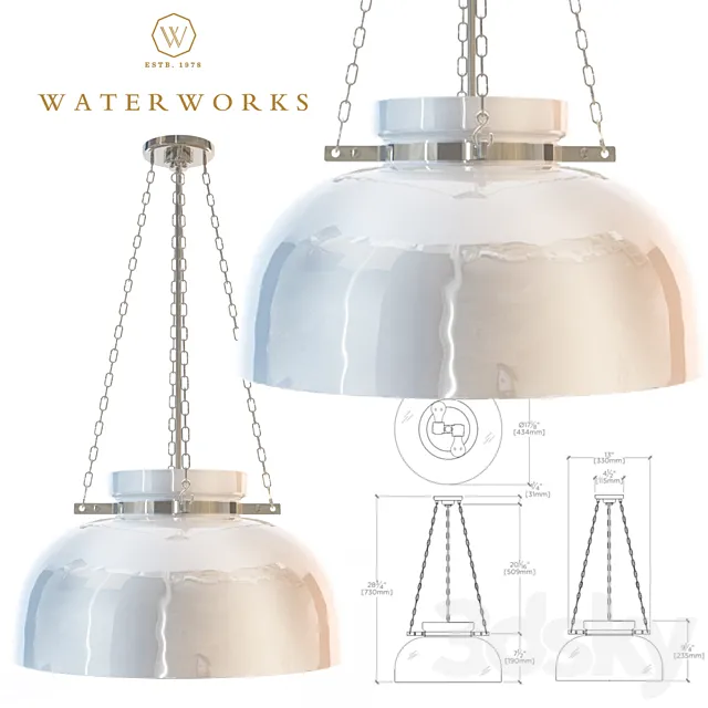 Helio Ceiling Mounted Large Pendant with Glass Shade 3ds Max