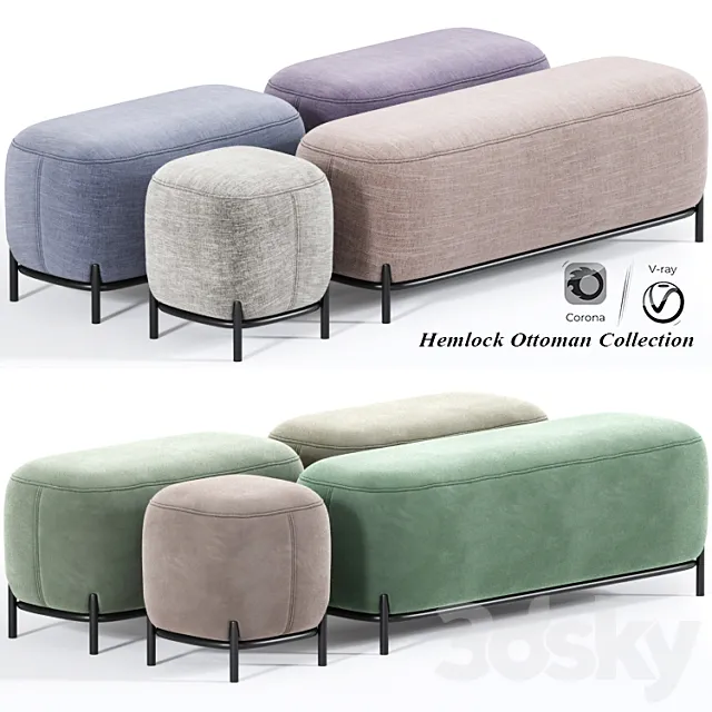 Hemlock Ottoman Fabric And Velvet 3ds Max