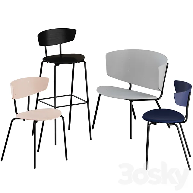 Herman Chairs + Bar stool + Lounge by Ferm Living 3DS Max Model