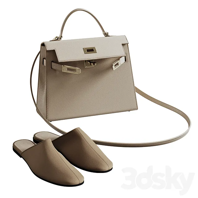 Hermes bag and mules 3ds Max