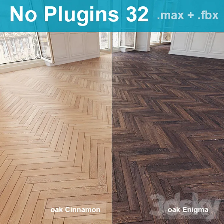 Herringbone parquet 32 ​​(2 species without the use of plug-ins) 3DS Max
