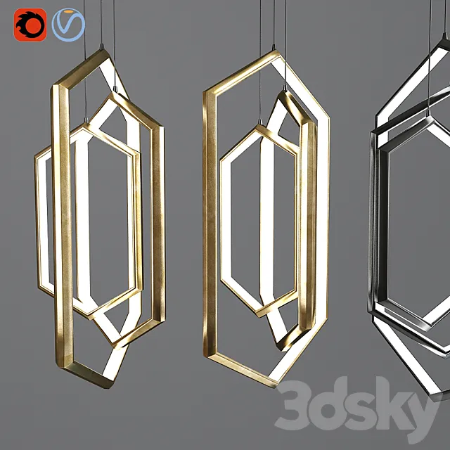 Hexagon Geometric Modern Chandelier LED Light Fixture 3ds Max