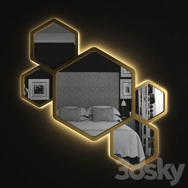 Hexagon Golden Mirror 3DS Max Model