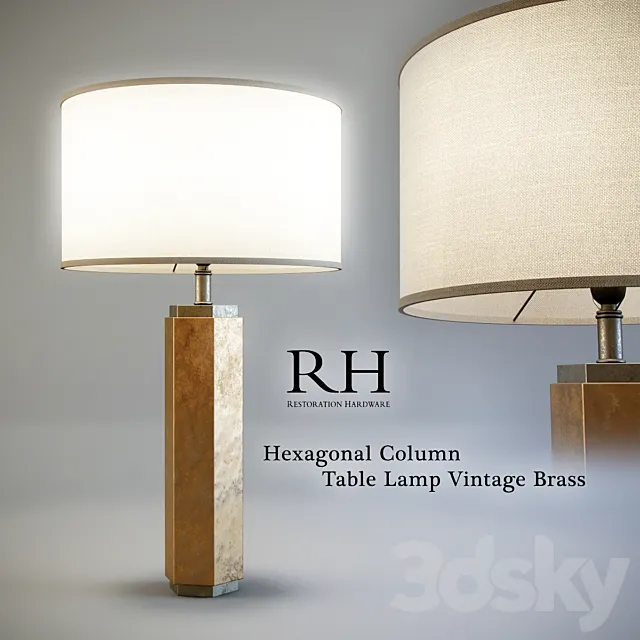 Hexagonal Column Table Lamp Vintage Brass 3ds Max