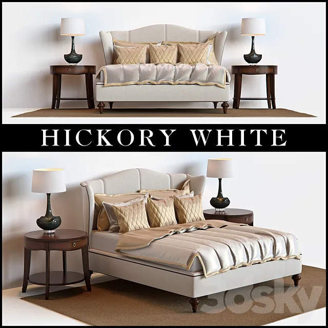 Hickory White King Upholstered Bed. Barbara Barry Skirted End Table 3DSMax File