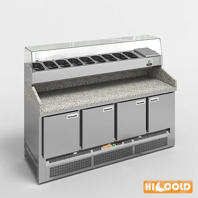 HiCold desks refrigerated pizzeria stainless steel with stone countertop and glass showcase # 1 3ds Max