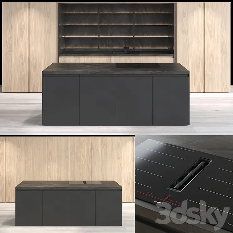 Hidden modern kitchen Omoikiri Mixer Bosh 3DS Max