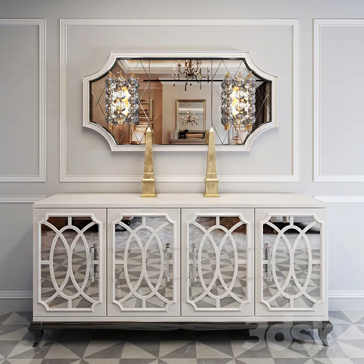 High End Italian White Fretwork Mirrored Sideboard 3DS Max