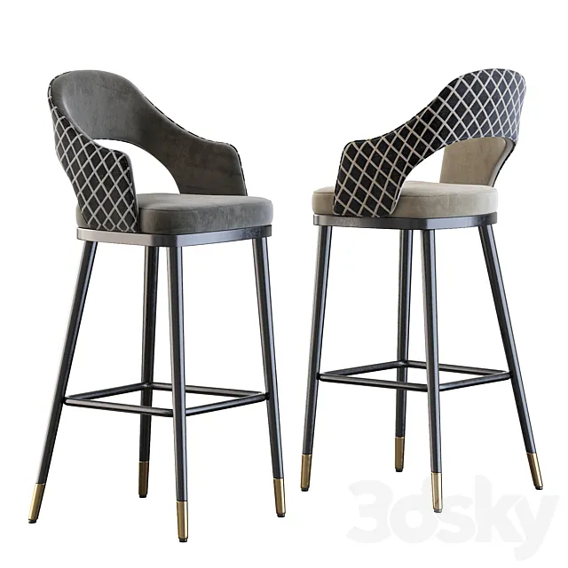 High Quality Solid Wood Soft Stainless Steel Barstool 3DSMax File