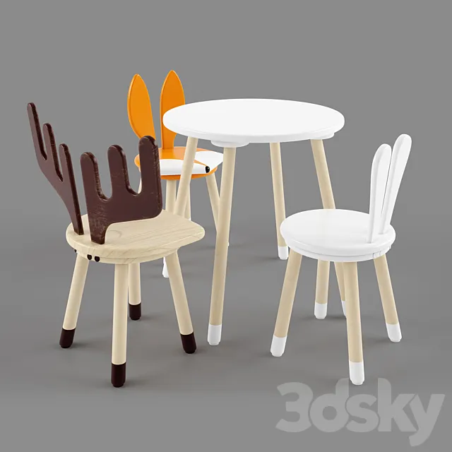 ?hildren’s chairs and table 3DSMax File