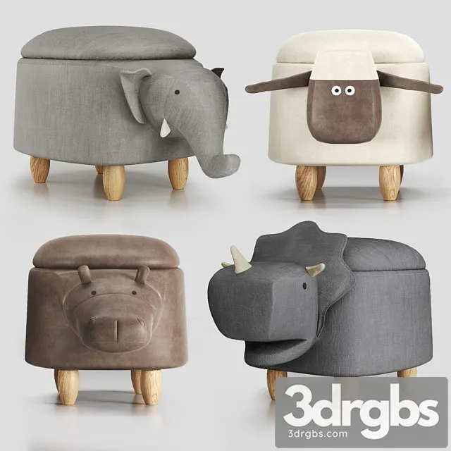 Hippo childrens storage stool 2 3dsmax Download