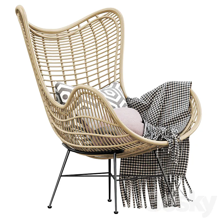 Hk living natural rattan egg chair 3DS Max