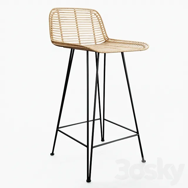 HKLiving Rattan Bar Stool – Natural + Black version 3ds Max