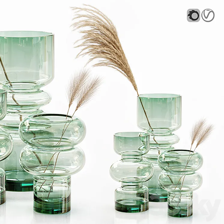 H&M glass vases with dried flower pampas grass 3DS Max
