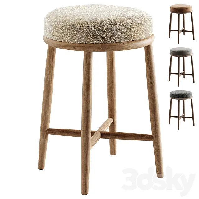 Hobbs Cerused Natural Oak Wood Counter Stool 3dsMax Model