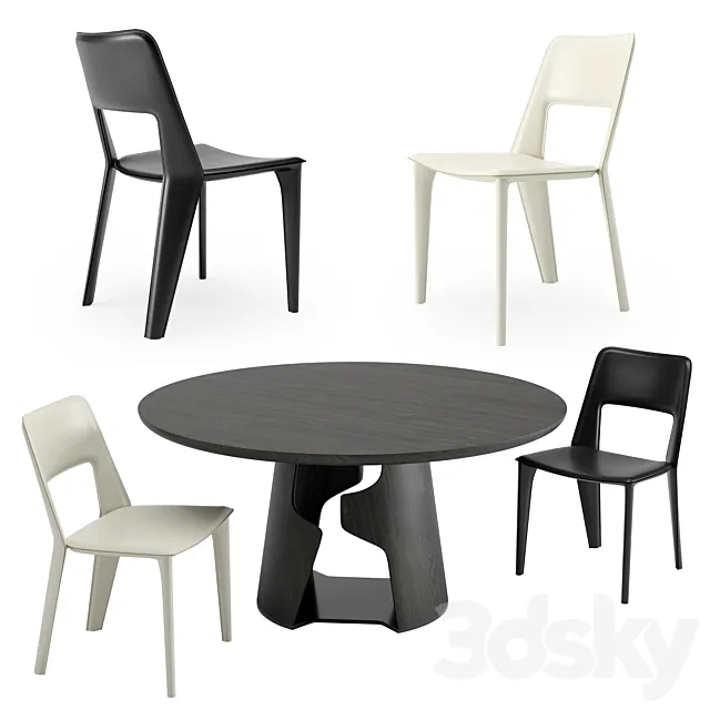 Holly Hunt Pelle Dining Chair + Cava Dining Table 3DSMax File