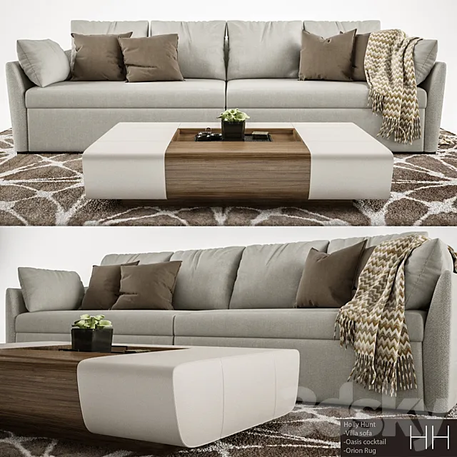 Holly Hunt Ville sofa + Oasis cocktail table 3ds Max