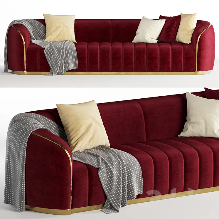 Homary 3-Seater Sofa In Gold Legs 3DS Max Model