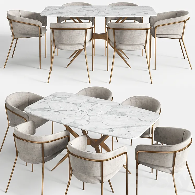 “Homary 63 “”Marble Dining Table set and Vilhena II chairs” 3DS Max Model