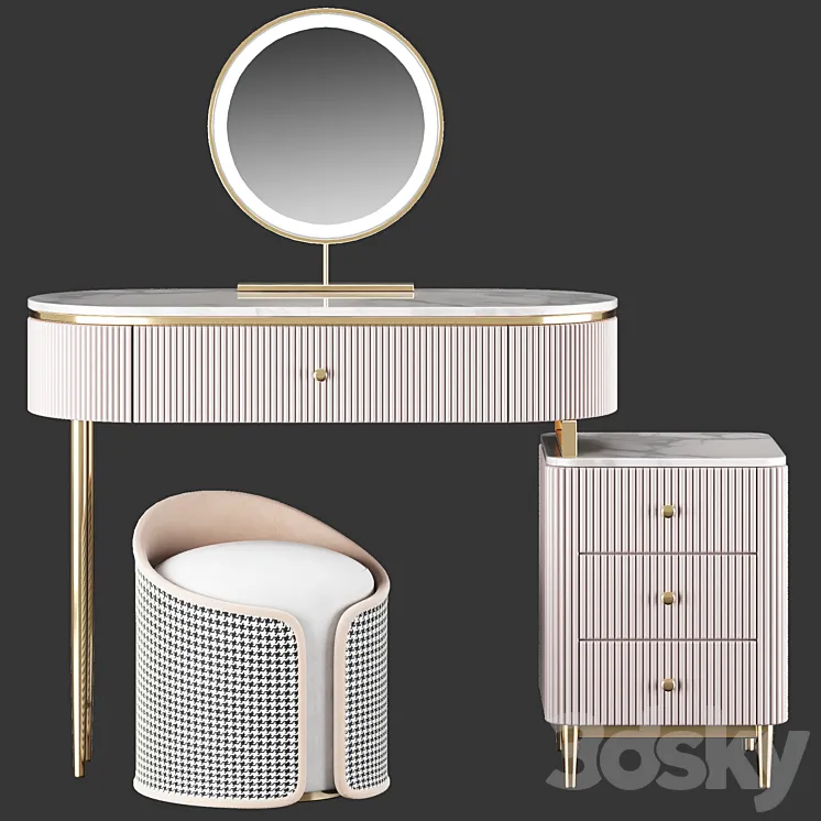 HOMARY Champagne Marble Top Makeup Vanity Set 3DS Max