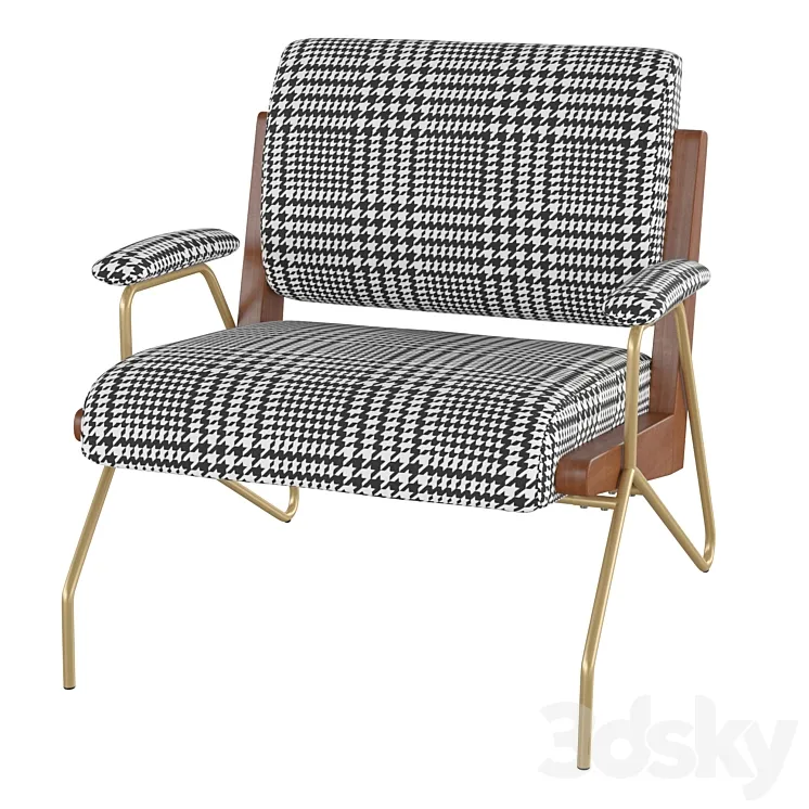 Homary-Houndstooth Accent Chair Modern Linen Upholstered Accent Chair Modern Chair in Gold Legs 3DS Max