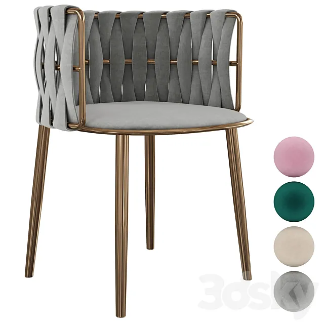 Homary-Light Gray Nordic Accent Chair Velvet Upholstered Accent Chair Round Stool 3DS Max Model