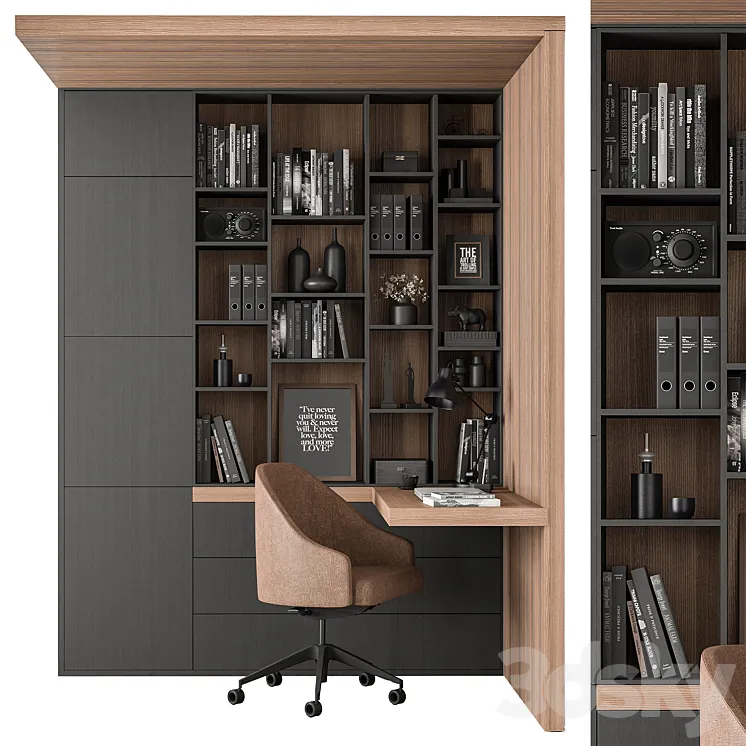Home Desk and Library – Office Furniture 345 3DS Max Model