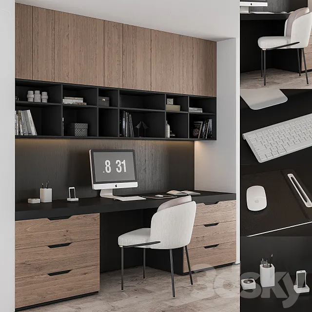 Home Office Black and Wood 3ds Max