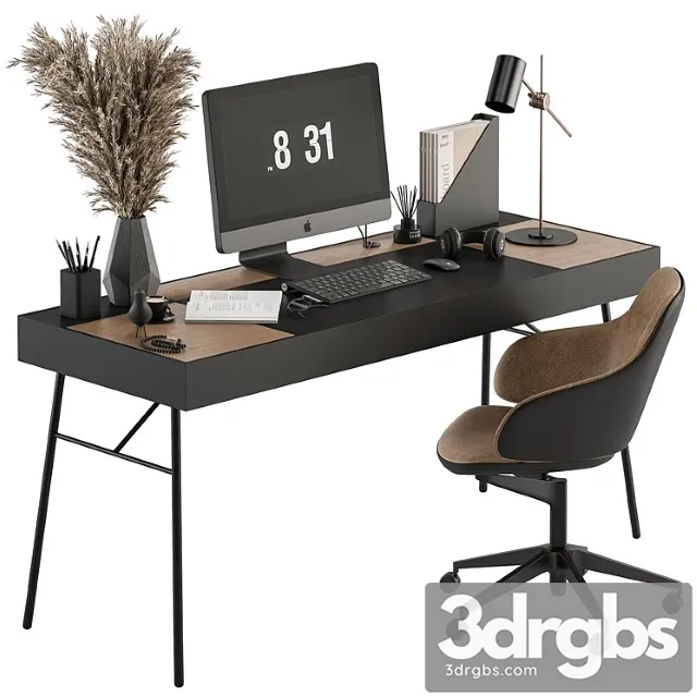 Home Office Black and Wood Table Office Furniture 296 3dsmax Download