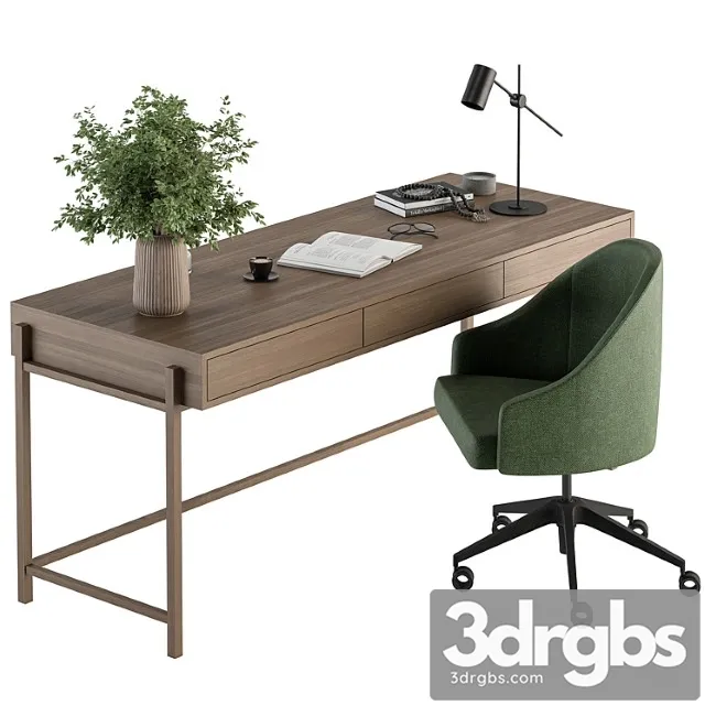 Home Office Green and Wood Set Office Furniture 329 3dsmax Download