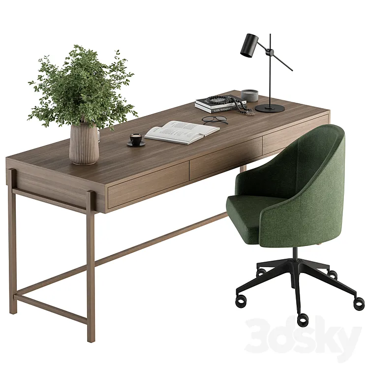 Home Office Green and Wood Set – Office Furniture 329 3DS Max Model