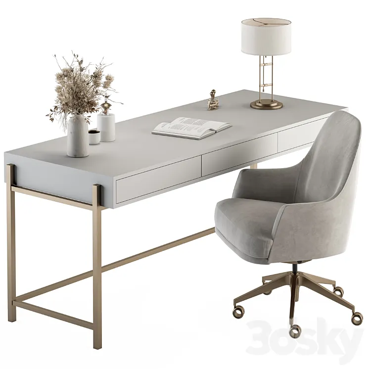 Home Office white and Gold Table – Office Furniture 282 3DS Max