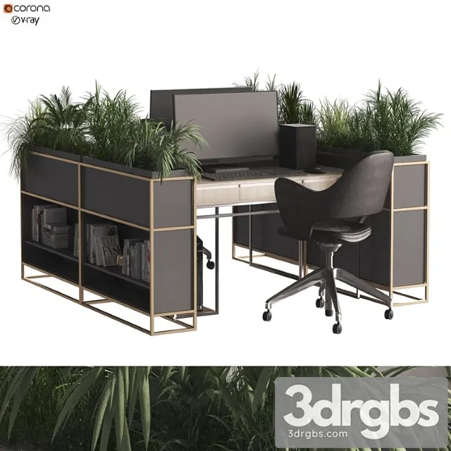 Home Office Work Desk and Decoration and Library Set 332 3dsmax Download