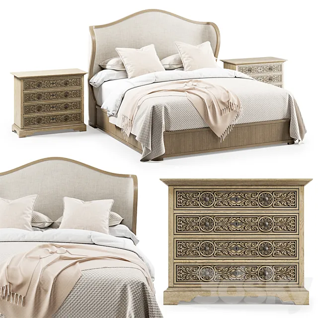 Hooker Furniture: California King Bed & Floresville Bachelors Chest 3DSMax File