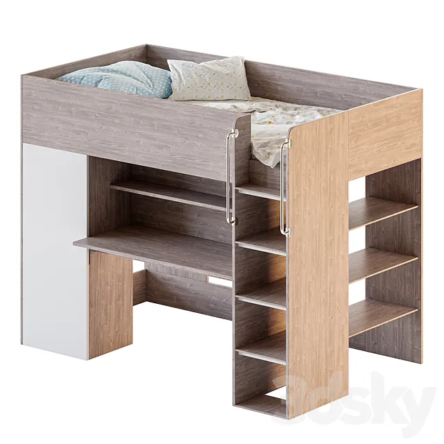 Horizon King Single Loft Bed with Shelves 3ds Max