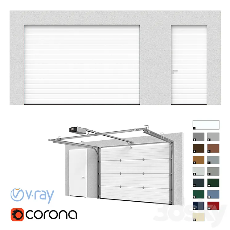 Hormann Sectional doors open \/ closed with side door 3DS Max