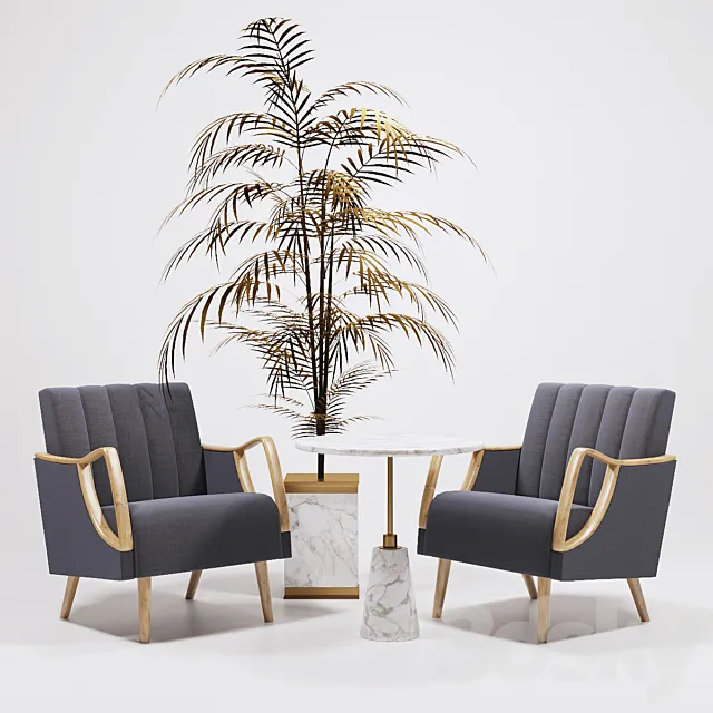 Horta Fauteuil Armchairs golden tree and table Arteriors 3DS Max Model