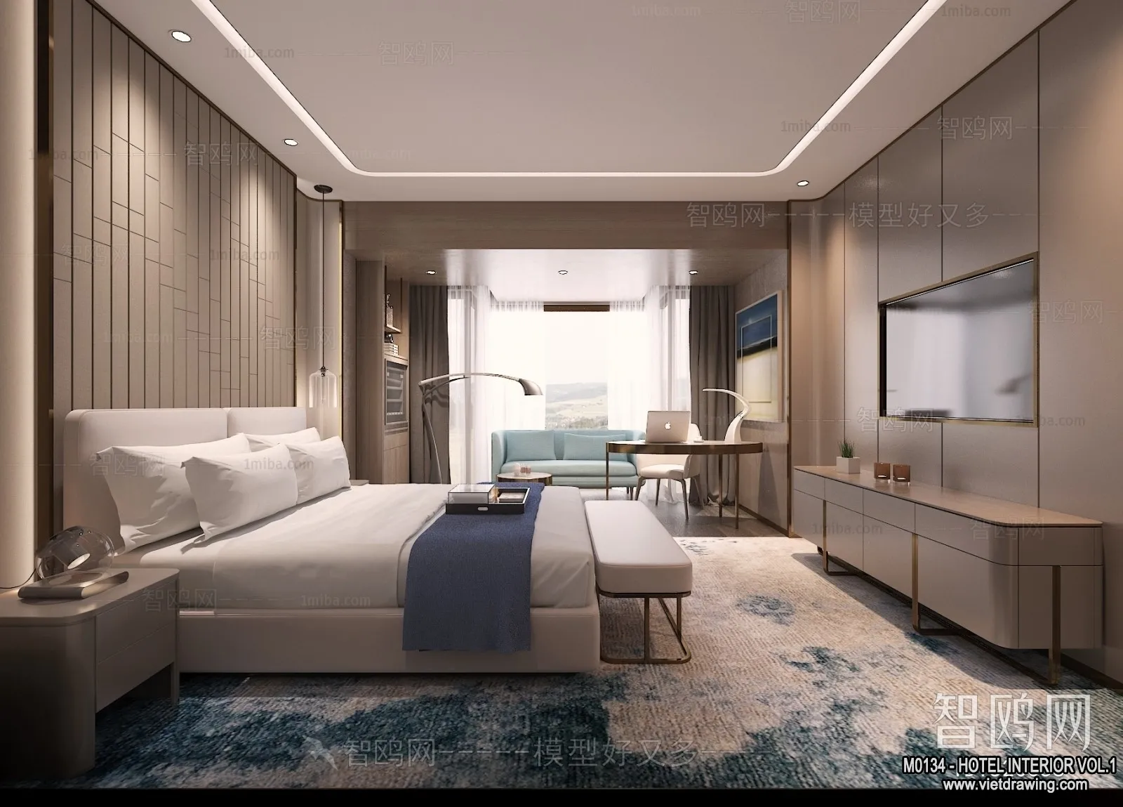 Hotel – Bedroom – 3D Interior Scene – 3D Models – 018