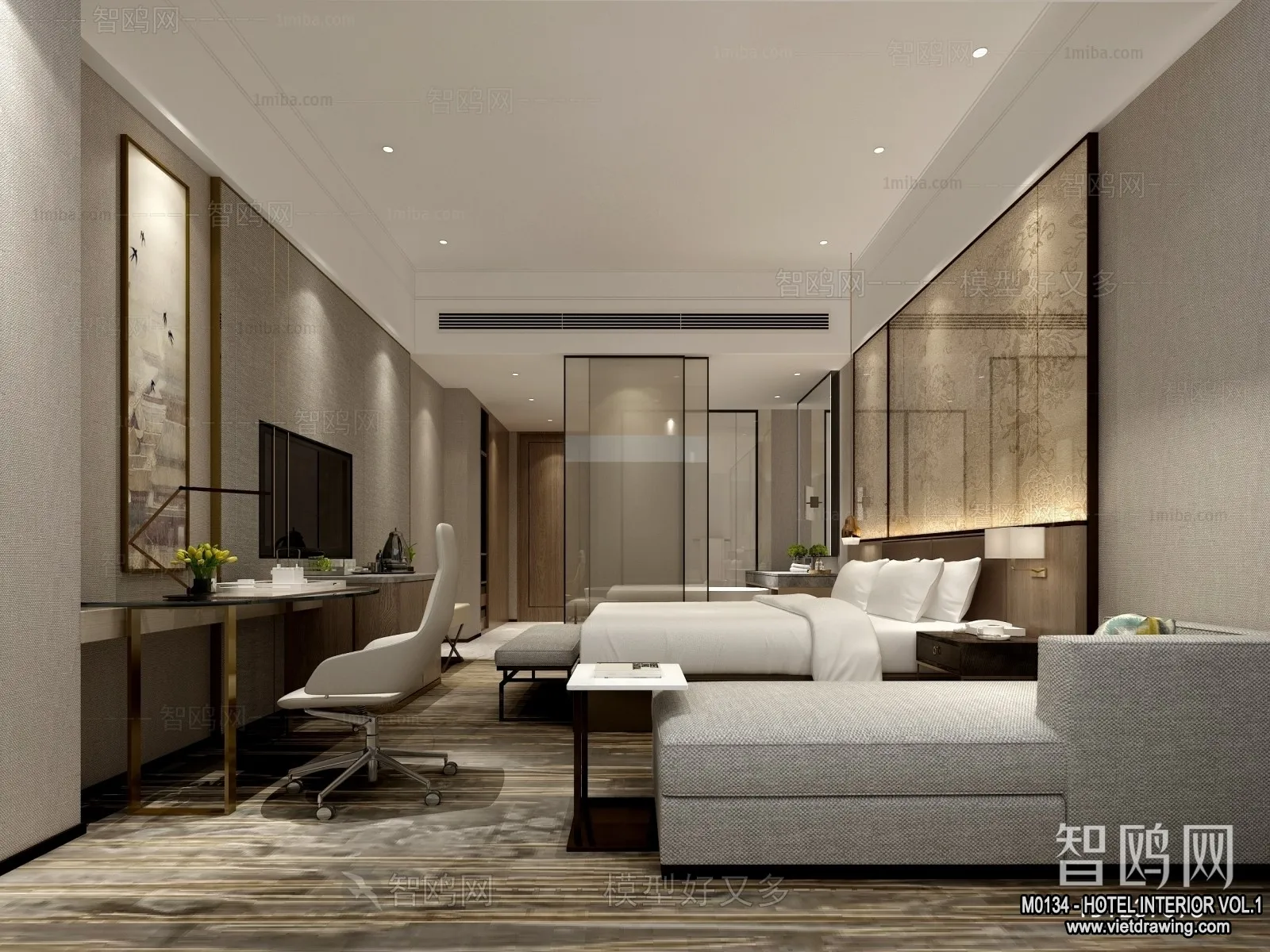 Hotel – Bedroom – 3D Interior Scene – 3D Models – 024