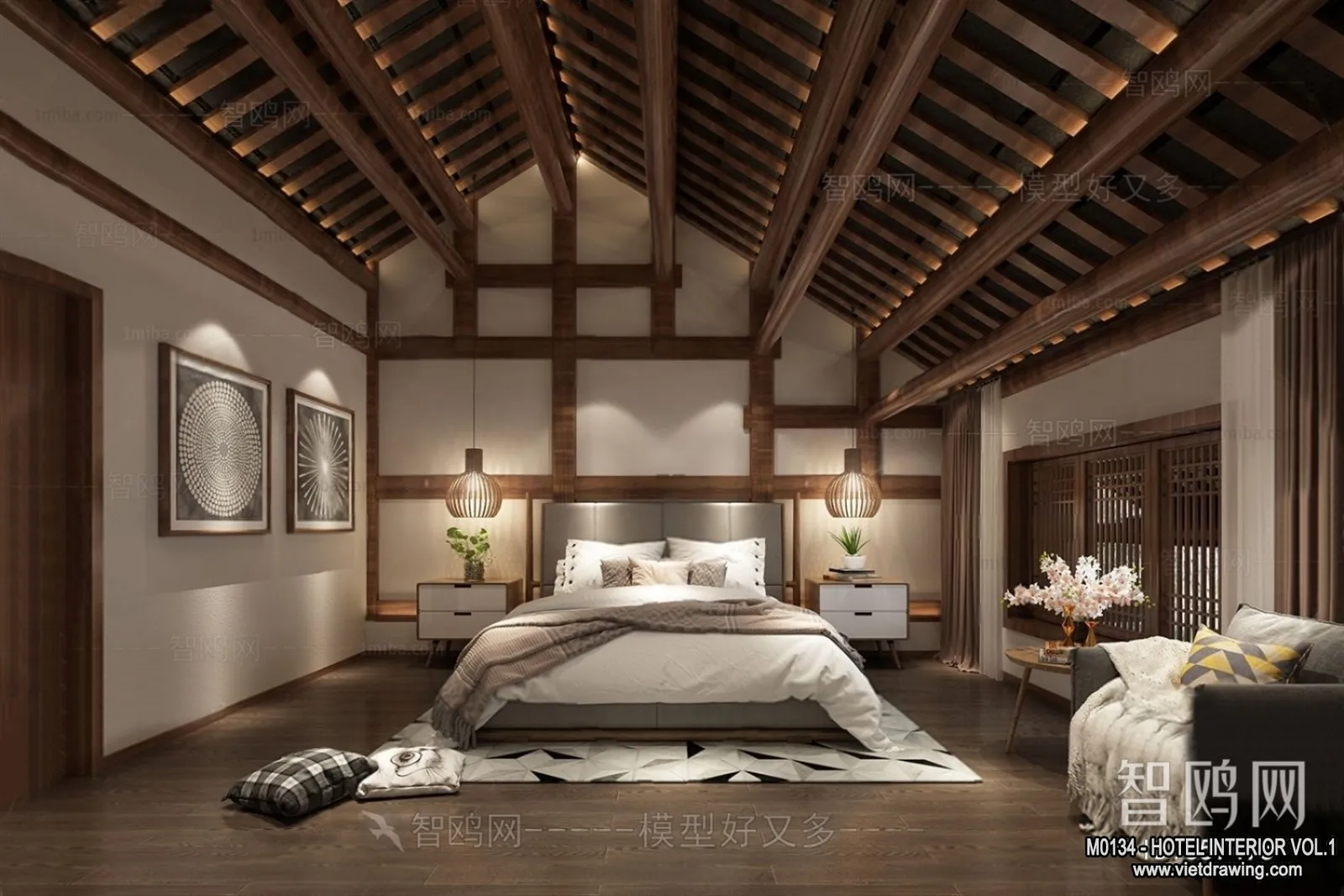 Hotel – Bedroom – 3D Interior Scene – 3D Models – 041