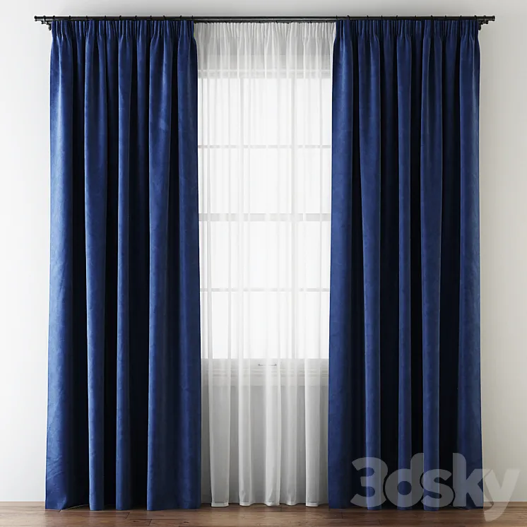 Hovering Velvet Tape Curtains with Tulle 3DS Max