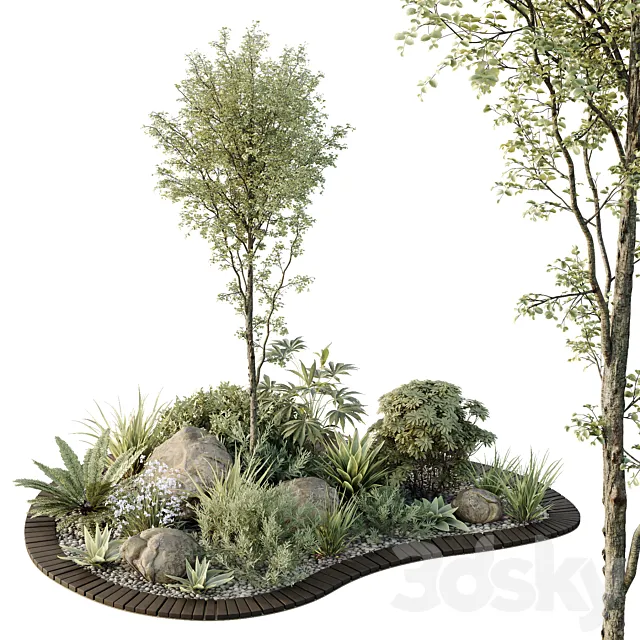 HQ Tree and bush garden box outdoor VOL 08 3ds Max