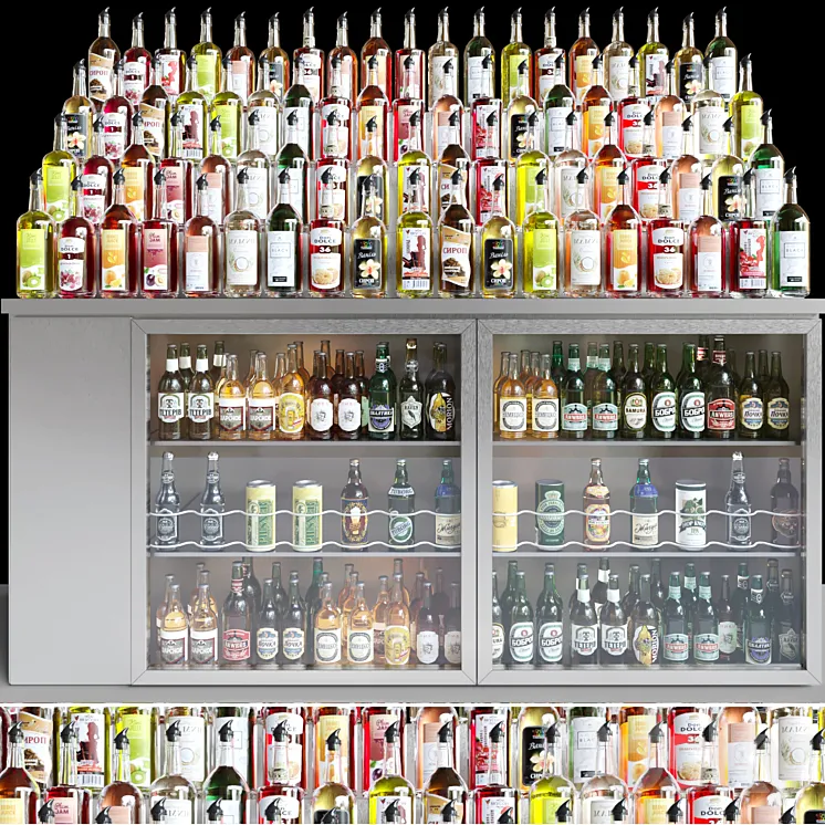 Huge bar with a large selection of alcohol. Cocktail 3DS Max