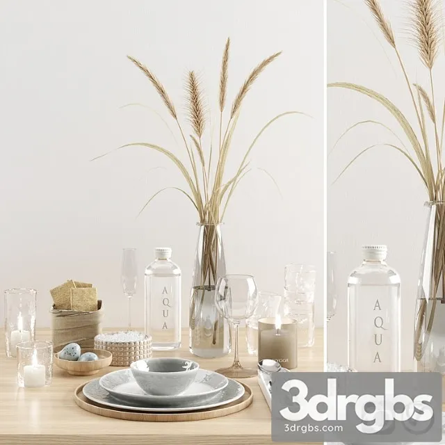 Hygge tableware with dried grass 3dsmax Download